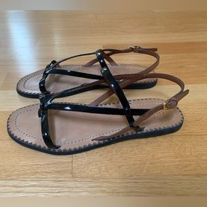 Prada-owned brand Car Shoe black patent and tan leather sandal.  Never worn!
